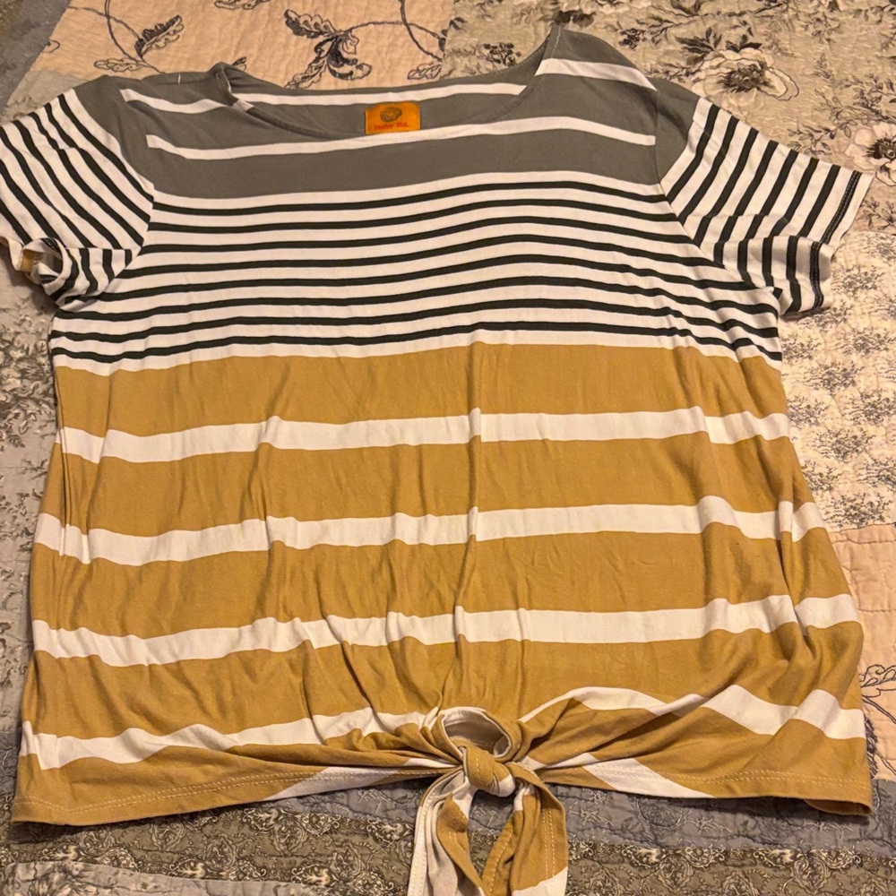 Ruby Rd. Striped Short Sleeve Top with Tie Front
